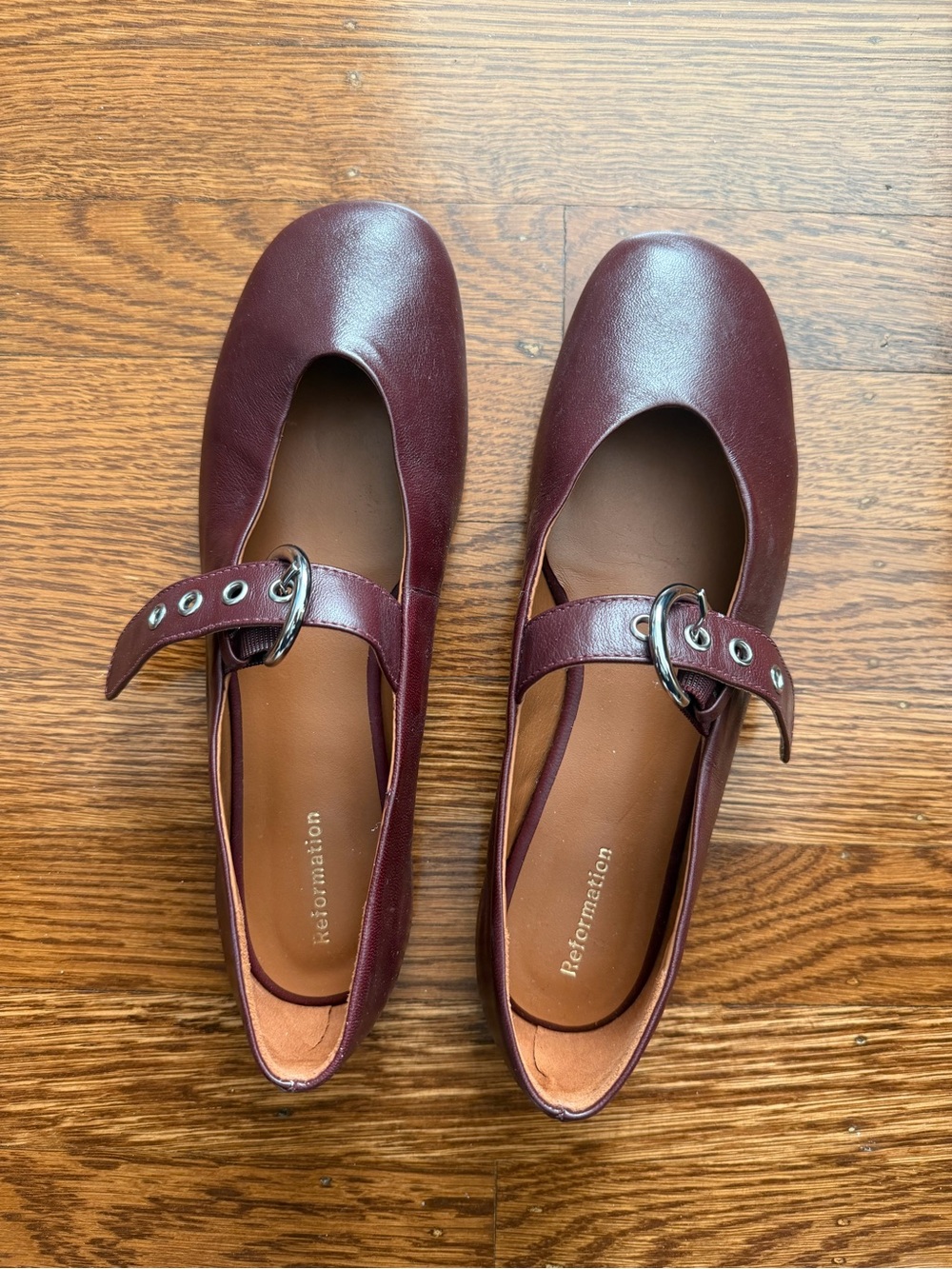 Size 6.5 Reformation Burgundy Maroon Bethany Ballet Flats with Silver Buckle